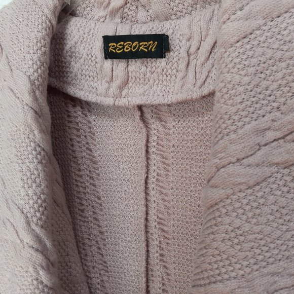 Rose Mauve Cable Knit (look) Long Duster Sweater Cardigan By REBORN LG (T-358) - Picture 10 of 12